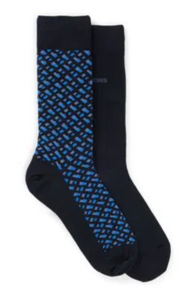 Hugo Boss Two-pack Of Regular-length Socks In Dark Blue