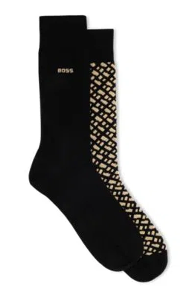 Hugo Boss Two-pack Of Regular-length Socks In A Cotton Blend In Black