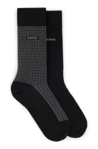 Hugo Boss Two-pack Of Regular-length Socks In A Cotton Blend In Black