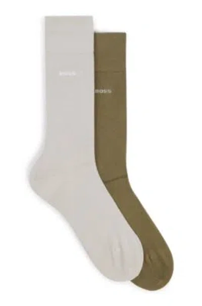 Hugo Boss Two-pack Of Regular-length Socks In Stretch Yarns In Green