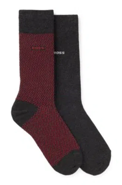 Hugo Boss Two-pack Of Regular-length Socks With Logo Details In Dark Grey