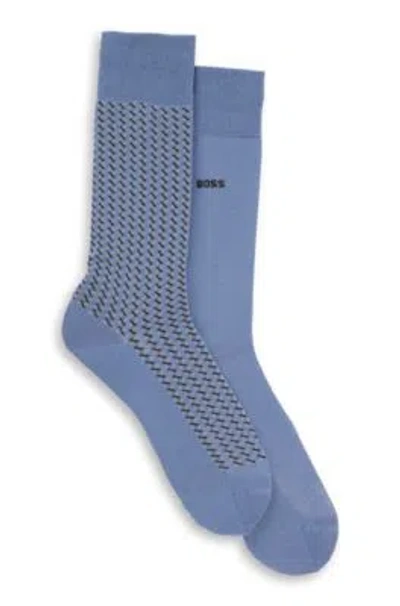 Hugo Boss Two-pack Of Regular-length Socks With Mercerized Finish In Blue