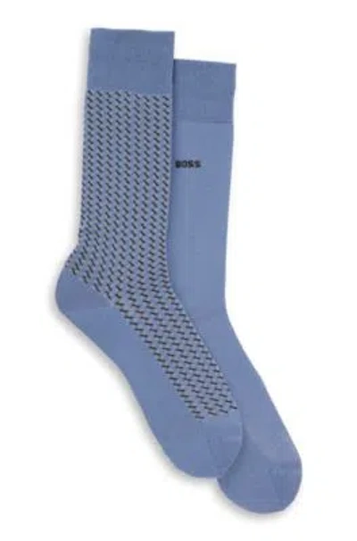 Hugo Boss Two-pack Of Regular-length Socks With Mercerized Finish In Light Blue