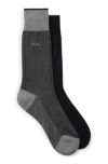 Hugo Boss Two-pack Of Socks In Mercerized Cotton In Black