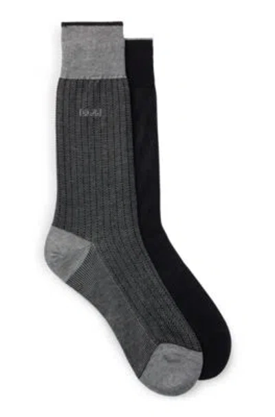 Hugo Boss Two-pack Of Socks In Mercerized Cotton In Gray