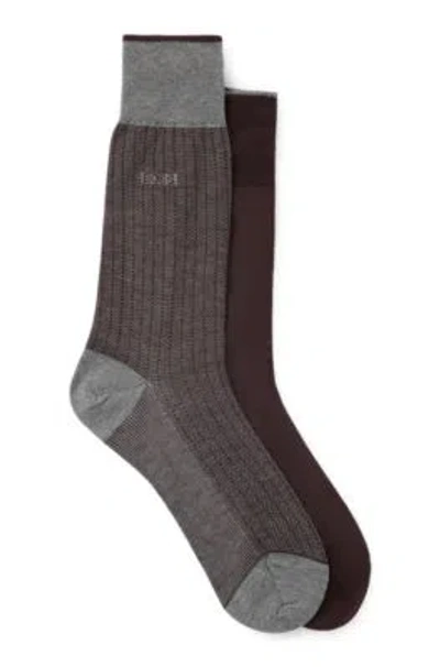 Hugo Boss Two-pack Of Socks In Mercerized Cotton In Brown