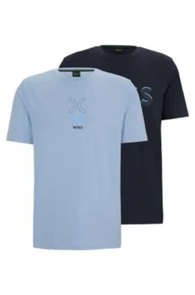 Hugo Boss Two-pack Of Stretch-cotton T-shirts With Logo Artwork In Patterned