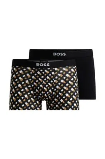 Hugo Boss Two-pack Of Stretch-cotton Trunks With Logo Waistbands In Patterned