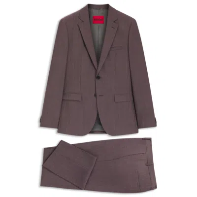 Hugo Boss Two-piece Extra-slim-fit Suit In Wool-blend Poplin In Brown