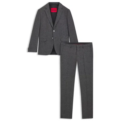 Hugo Boss Two-piece Extra-slim-fit Suit In Wool-blend Tweed In Gray
