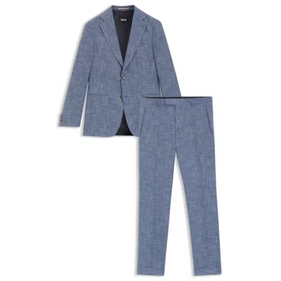 Hugo Boss Two-piece Slim-fit Suit In Cotton And Virgin Wool In Blue
