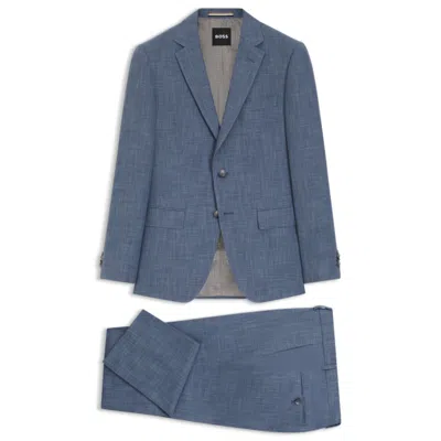 Hugo Boss Two-piece Slim-fit Suit In Cotton And Virgin Wool In Blue