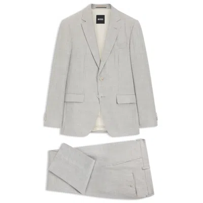 Hugo Boss Two-piece Slim-fit Suit In Cotton And Virgin Wool In Gray