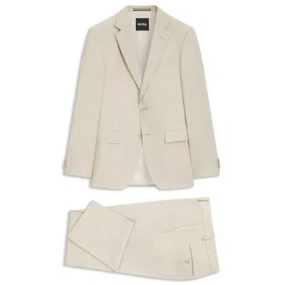 Hugo Boss Two-piece Slim-fit Suit In Micro-patterned Cloth In Neutral