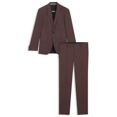 Hugo Boss Two-piece Slim-fit Suit In Micro-patterned Wool In Brown