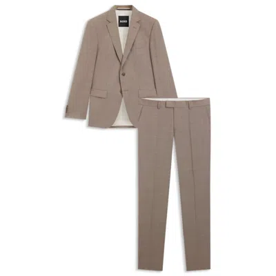 Hugo Boss Two-piece Slim-fit Suit In Micro-patterned Wool In Nude