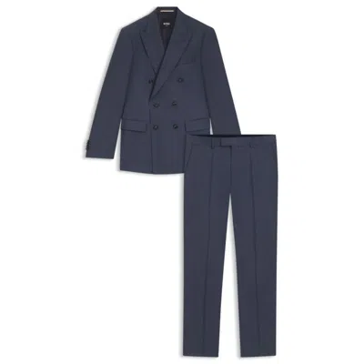 Hugo Boss Two-piece Slim-fit Suit In Patterned Virgin Wool In Blue