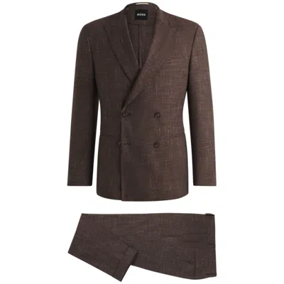 Hugo Boss Two-piece Suit In Patterned Tweed In Brown