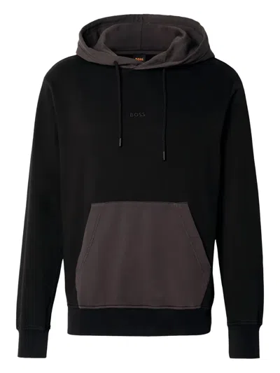 Hugo Boss Two-tone Kangaroo-pocket Hoodie In Black