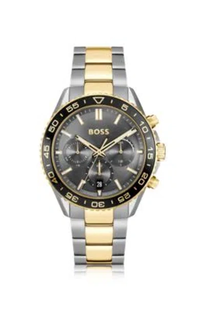 Hugo Boss Two-tone Link-bracelet Chronograph Watch With Gray Dial Men's Watches In Assorted-pre-pack