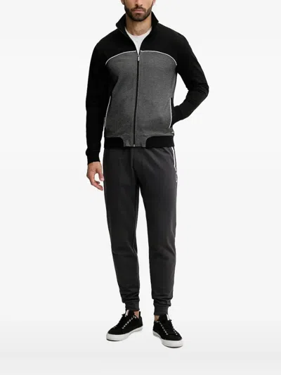 Hugo Boss Two-tone Zip-up Sweater In Gray