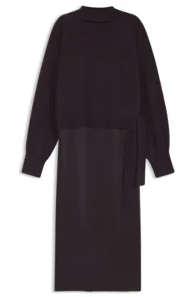 Hugo Boss Two-in-one Dress With Wool-cashmere Sweater Layer In Black