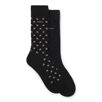 Hugo Boss Two-pack Mini-pattern Socks In A Combed Cotton Blend In Black