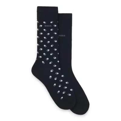 Hugo Boss Two-pack Mini-pattern Socks In A Combed Cotton Blend In Blue