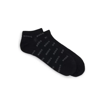 Hugo Boss Two-pack Of Branded Socks In An Ankle Length In Black