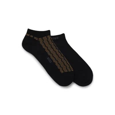 Hugo Boss Two-pack Of Cotton-blend Ankle Socks With Logos In Black