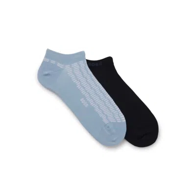 Hugo Boss Two-pack Of Cotton-blend Ankle Socks With Logos In Blue