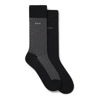 Hugo Boss Two-pack Of Cotton-blend Socks In A Regular Length In Black