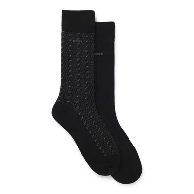 Hugo Boss Two-pack Of Cotton-blend Socks In A Regular Length In Black