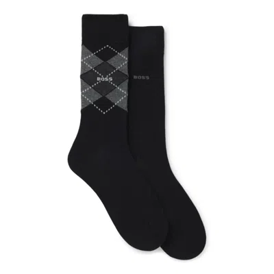 Hugo Boss Two-pack Of Cotton-blend Socks In A Regular Length In Black