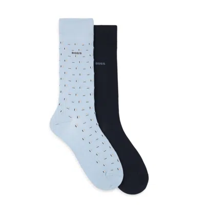 Hugo Boss Two-pack Of Cotton-blend Socks In A Regular Length In Blue