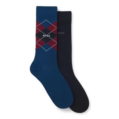 Hugo Boss Two-pack Of Cotton-blend Socks In A Regular Length In Blue