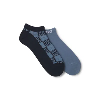 Hugo Boss Two-pack Of Logo Socks In An Ankle Length In Blue