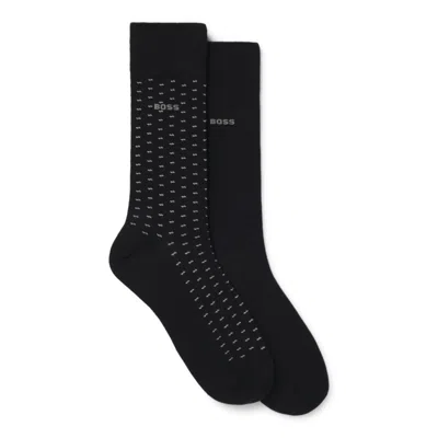 Hugo Boss Two-pack Of Regular-length Cotton-blend Socks In Black