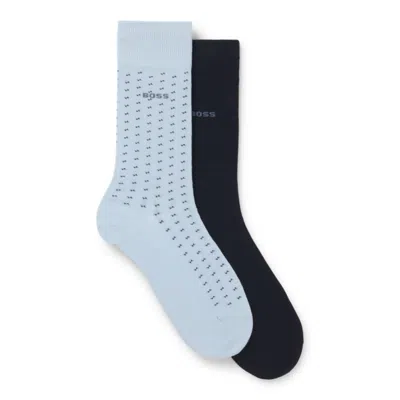 Hugo Boss Two-pack Of Regular-length Cotton-blend Socks In Blue