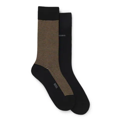 Hugo Boss Two-pack Of Regular-length Logo Socks In Black