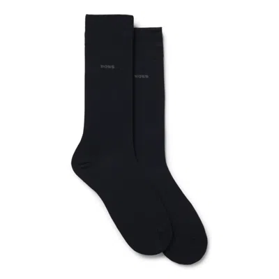 Hugo Boss Two-pack Of Regular-length Socks In A Mercerised-cotton Blend In Blue