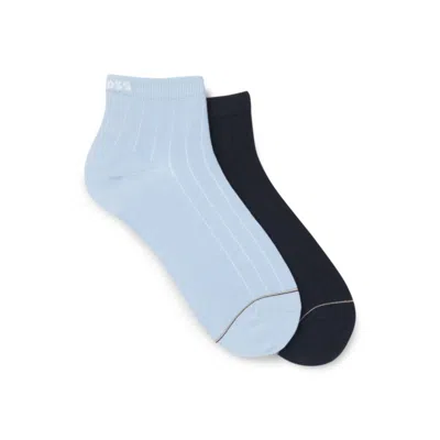 Hugo Boss Two-pack Of Ribbed Cotton-blend Short Socks In Blue