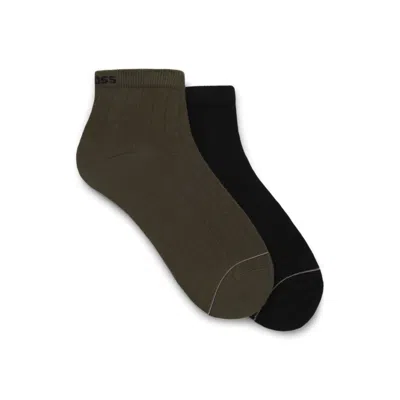 Hugo Boss Two-pack Of Ribbed Cotton-blend Short Socks In Green