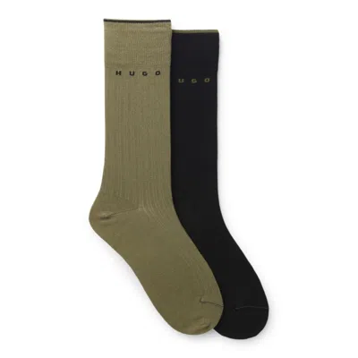 Hugo Boss Two-pack Of Ribbed Cotton-blend Socks In Green