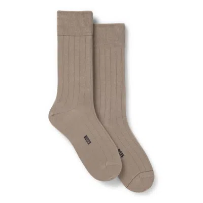 Hugo Boss Two-pack Of Ribbed Socks With Signature-stripe Details In Brown