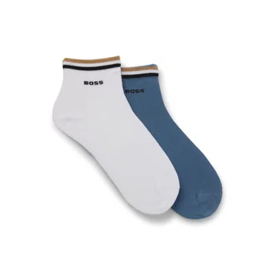 Hugo Boss Two-pack Of Short Socks With Signature-stripe Cuffs In Blue