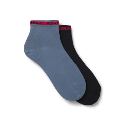 Hugo Boss Two-pack Of Short-length Socks With Logo Tape In Blue