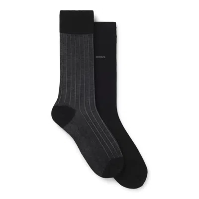 Hugo Boss Two-pack Of Vanisé Rib Socks In A Mercerized Cotton Blend In Black