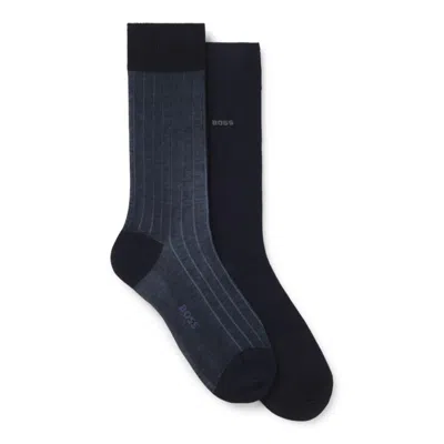 Hugo Boss Two-pack Of Vanisé Rib Socks In A Mercerized Cotton Blend In Blue
