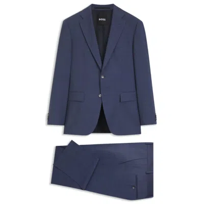 Hugo Boss Two-piece Regular-fit Suit In Mélange Stretch Wool In Blue